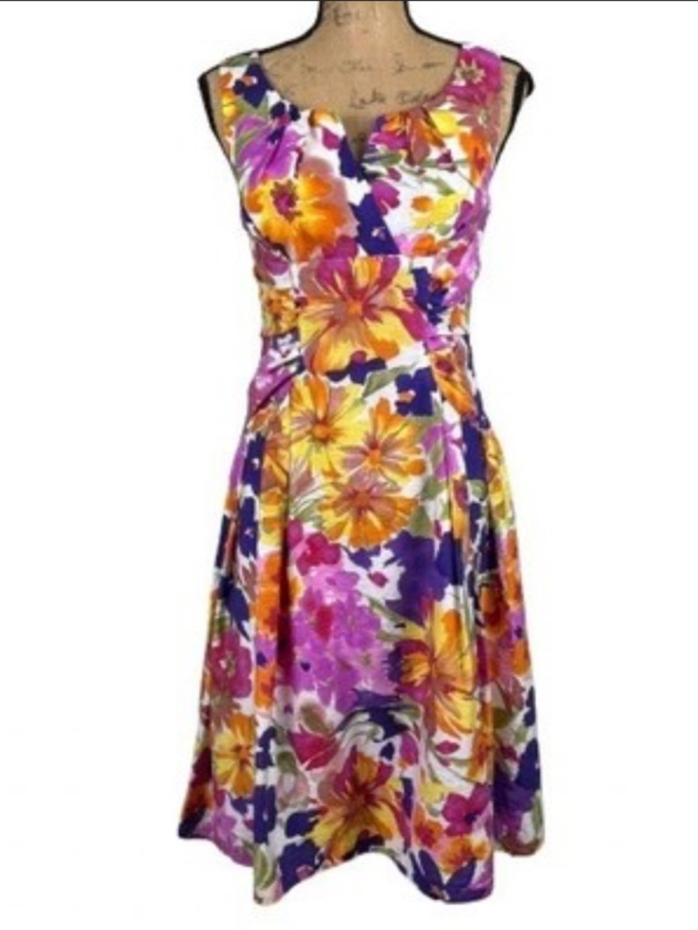Paperell Floral Fit & Flare Dress in Pink, Yellow & Purple size 8
